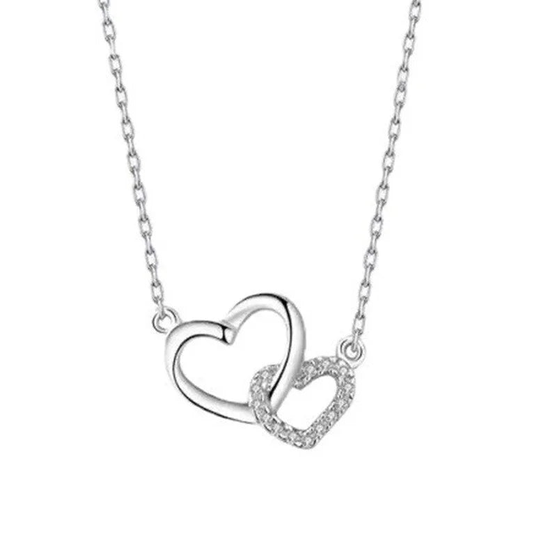 Fashion Heart Shape Stainless Steel Alloy Artificial Pearls Zircon Inlay Pendant Necklace