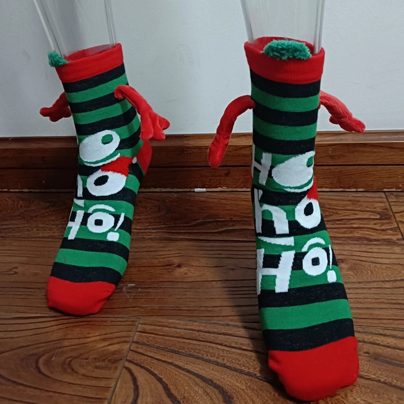 New Popular Christmas Socks Autumn And Winter Cotton Magnet Magnet Hand-holding Socks Mid-calf Length Socks In Stock