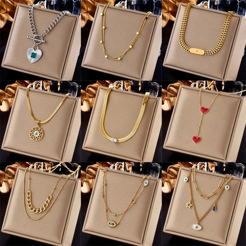 Lady Heart Shape Eye Titanium Steel Plating Necklace