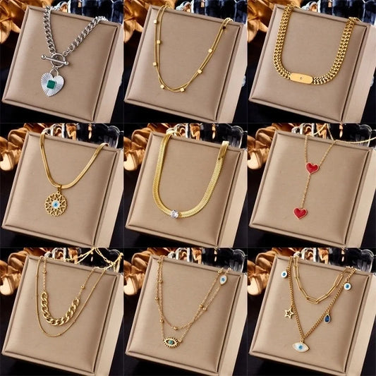 Lady Heart Shape Eye Titanium Steel Plating Necklace