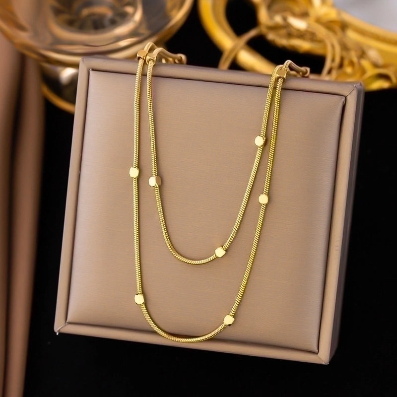304 Stainless Steel 18K Gold Plated Minimalist Plating Inlay U Shape Heart Shape Acrylic Artificial Rhinestones Plastic Pendant Necklace