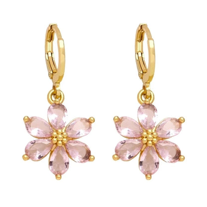 1 Pair Minimalist Flower Daisy Plating Inlay Copper Zircon 18k Gold Plated Drop Earrings