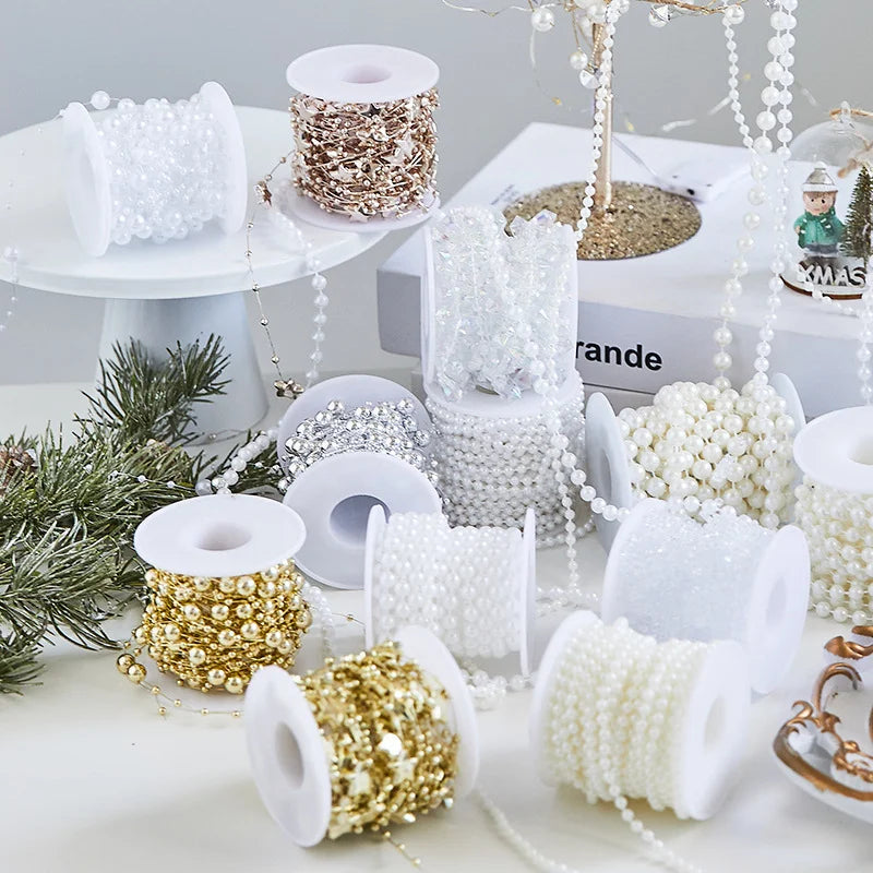 2 Pieces Christmas Tree Hanging Ornaments Pearl String Bead Chain Wedding Hotel Decoration Scene Bead Chain