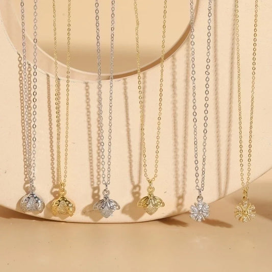 Cute Minimalist Beetles Bee Snowflake Copper 14k Gold Plated White Gold Plated Zircon Pendant Necklace In Bulk