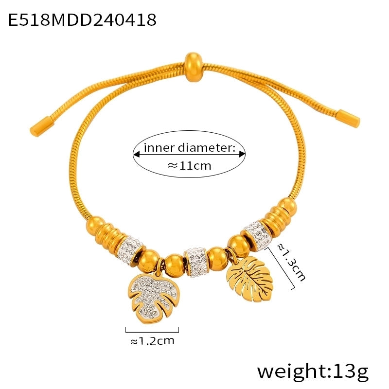Retro Minimalist British Style Round Heart Shape Life Tree 304 Stainless Steel 18K Gold Plated Rhinestones Bracelets In Bulk
