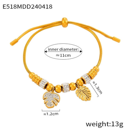 Retro Minimalist British Style Round Heart Shape Life Tree 304 Stainless Steel 18K Gold Plated Rhinestones Bracelets In Bulk