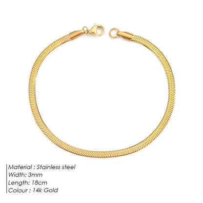 Vintage Style Classic Style Geometric 304 Stainless Steel Flat Snake Chain Bracelets In Bulk