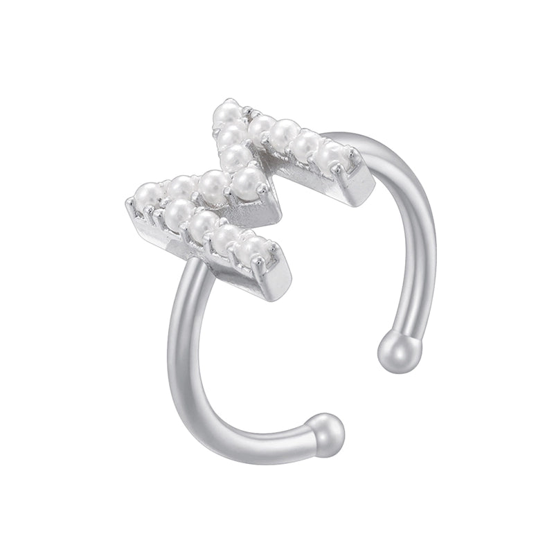 Copper 18K Gold Plated Plating Inlay Letter Artificial Pearls Open Rings