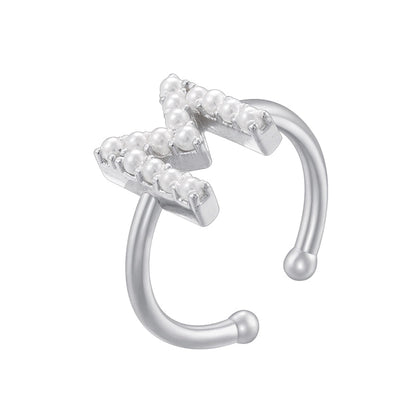 Copper 18K Gold Plated Plating Inlay Letter Artificial Pearls Open Rings