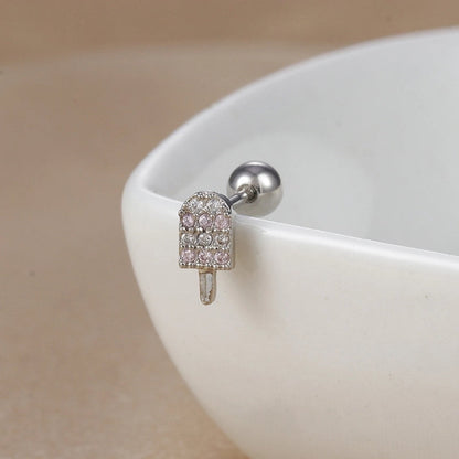 1 Piece Ear Cartilage Rings & Studs IG Style Ice Cream Heart Shape Candy 304 Stainless Steel Inlay Zircon 18K Gold Plated Ear Cartilage Rings & Studs