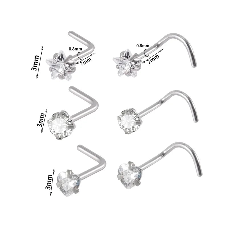 6 Pieces Nose Rings & Studs Casual Tropical Star 304 Stainless Steel Plating Zircon 18K Gold Plated Nose Rings & Studs