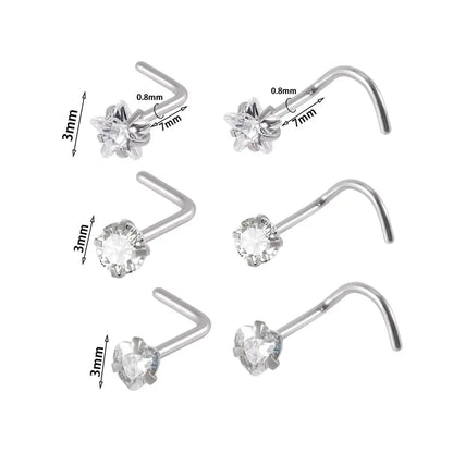 6 Pieces Nose Rings & Studs Casual Tropical Star 304 Stainless Steel Plating Zircon 18K Gold Plated Nose Rings & Studs