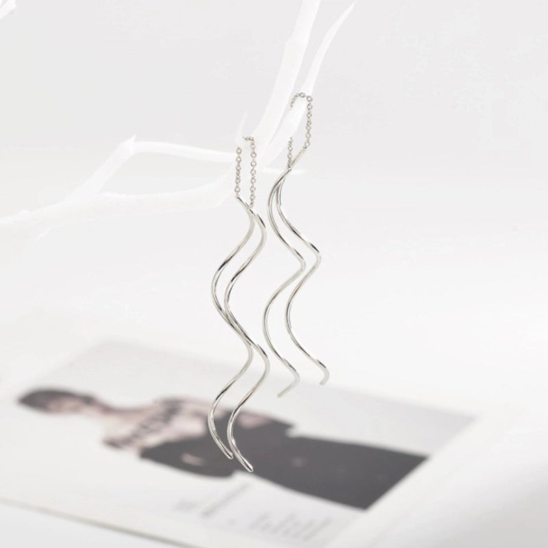 Korean Style S-shaped Long Tassel Earrings Curved Twisted Spiral Earrings