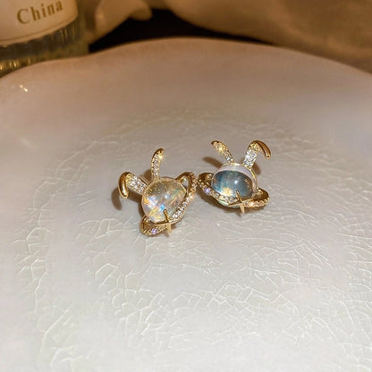 1 Pair Retro Color Block Heart Shape Pleated Inlay Copper Rhinestones Drop Earrings