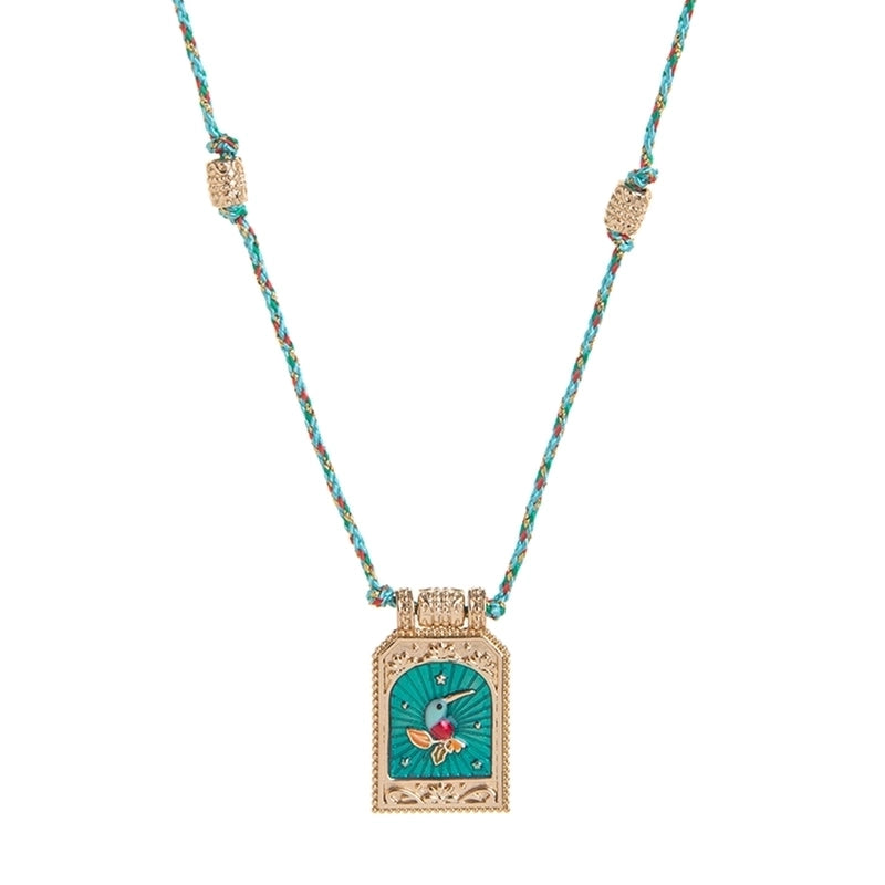 Copper Gold Plated Enamel Eye Flower Pendant Necklace