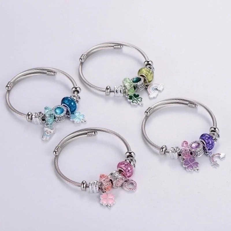 Sweet Classic Style Ice Cream Heart Shape Elephant Stainless Steel Alloy Beaded Epoxy Inlay Rhinestones Bracelets