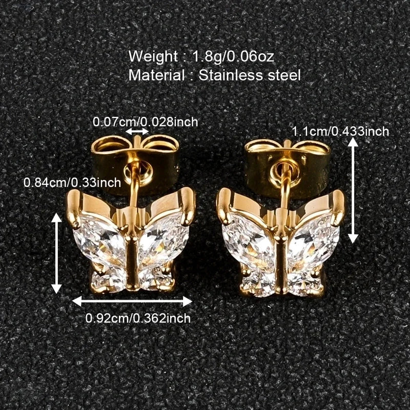 1 Pair Minimalist Classic Style Heart Shape Butterfly Deer Polishing Inlay 304 Stainless Steel Zircon 18K Gold Plated Ear Studs