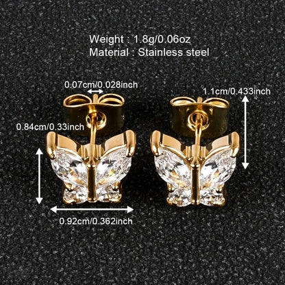 1 Pair Minimalist Classic Style Heart Shape Butterfly Deer Polishing Inlay 304 Stainless Steel Zircon 18K Gold Plated Ear Studs