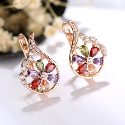 1 Pair Retro Flower Plating Inlay Copper Zircon K Gold Plated Earrings