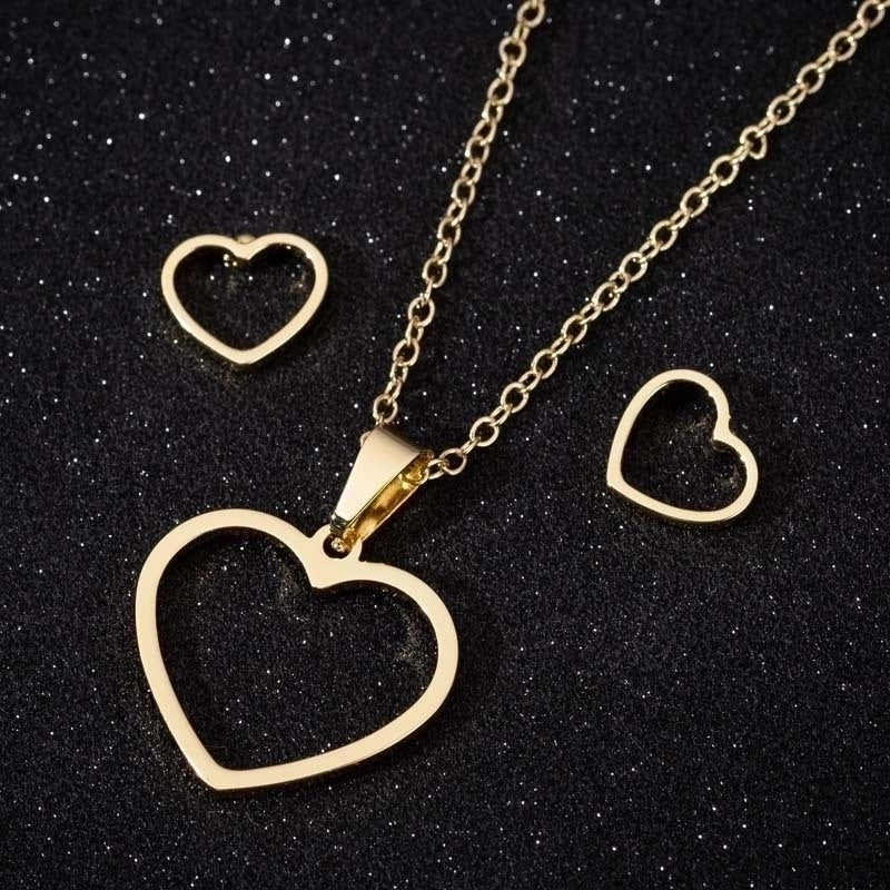 Minimalist Geometric Leaf Heart Shape Stainless Steel Plating Earrings Necklace 1 Set
