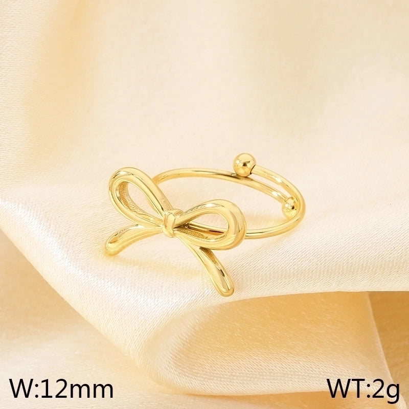 Vintage Style Heart Shape Bow Knot 304 Stainless Steel 18K Gold Plated Open Rings