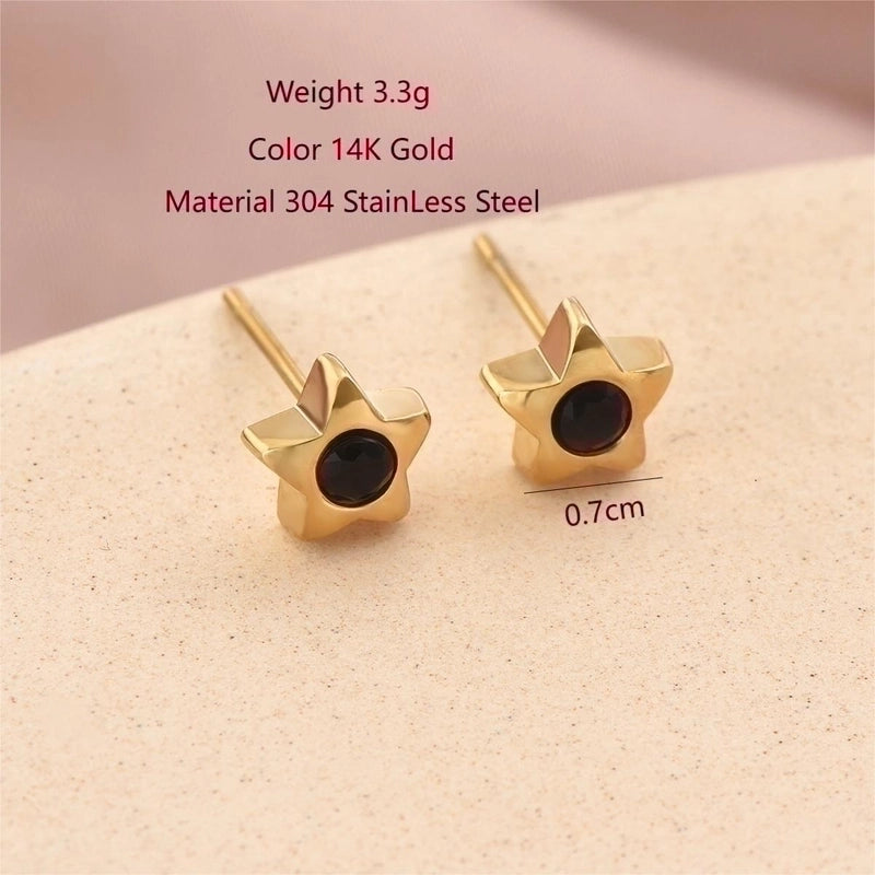 1 Pair Cute Sweet Pentagram Plating Inlay 304 Stainless Steel Rhinestones 14K Gold Plated Ear Studs