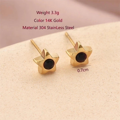 1 Pair Cute Sweet Pentagram Plating Inlay 304 Stainless Steel Rhinestones 14K Gold Plated Ear Studs