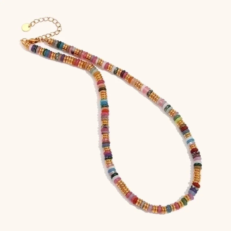 Retro Ethnic Style Geometric Stainless Steel Natural Stone 18K Gold Plated Necklace In Bulk
