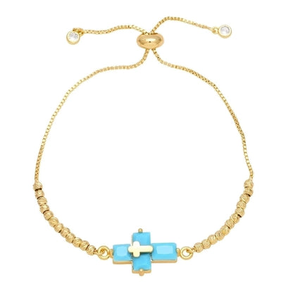 Ig Style Fashion Minimalist Cross Copper 18k Gold Plated Zircon Bracelets In Bulk