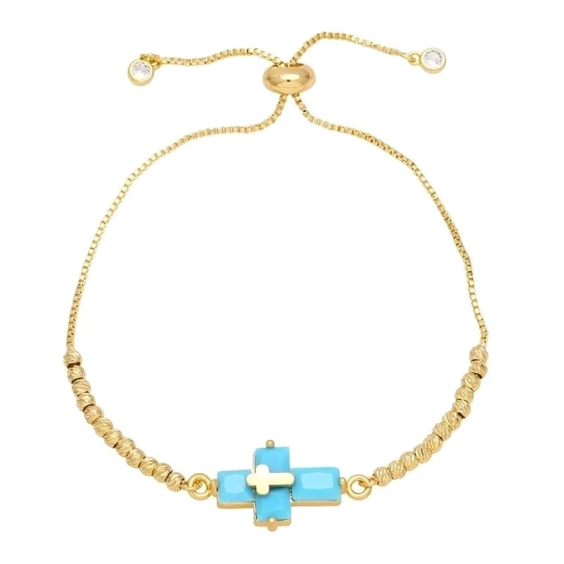 Ig Style Fashion Minimalist Cross Copper 18k Gold Plated Zircon Bracelets In Bulk