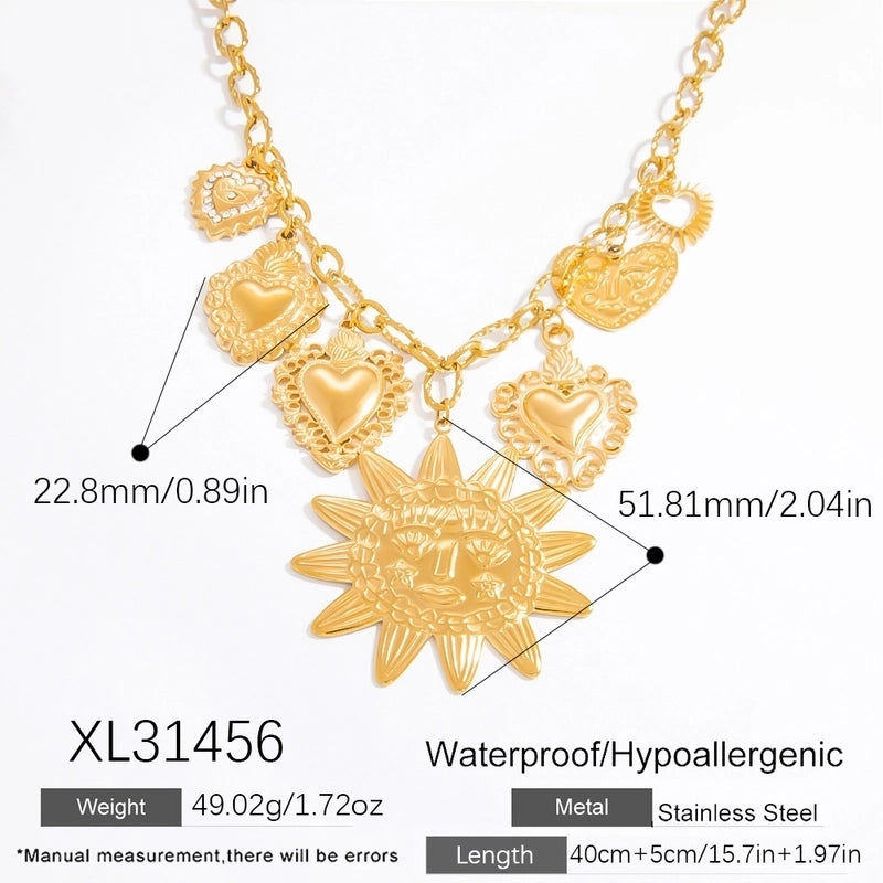 Elegant Exaggerated Streetwear Sun Heart Shape 304 Stainless Steel Multi Charms Necklace