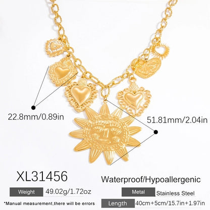 Elegant Exaggerated Streetwear Sun Heart Shape 304 Stainless Steel Multi Charms Necklace