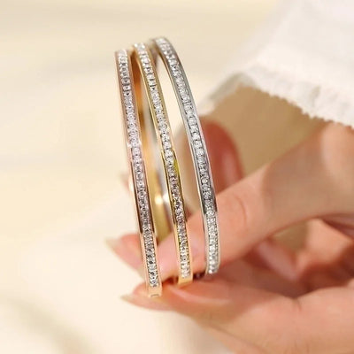 Retro Round Titanium Steel Inlay Zircon Bangle