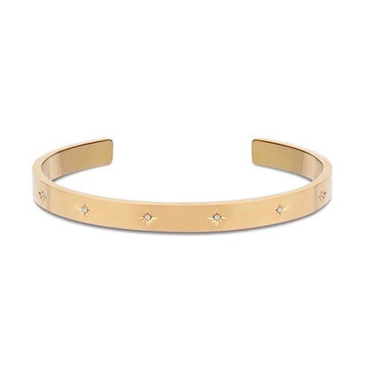 Retro Solid Color Titanium Steel 18k Gold Plated Zircon Bangle