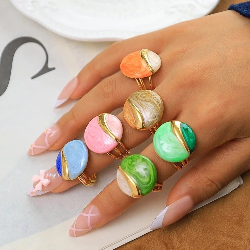 Casual Modern Style Minimalist Round 304 Stainless Steel 14K Gold Plated Enamel Open Rings