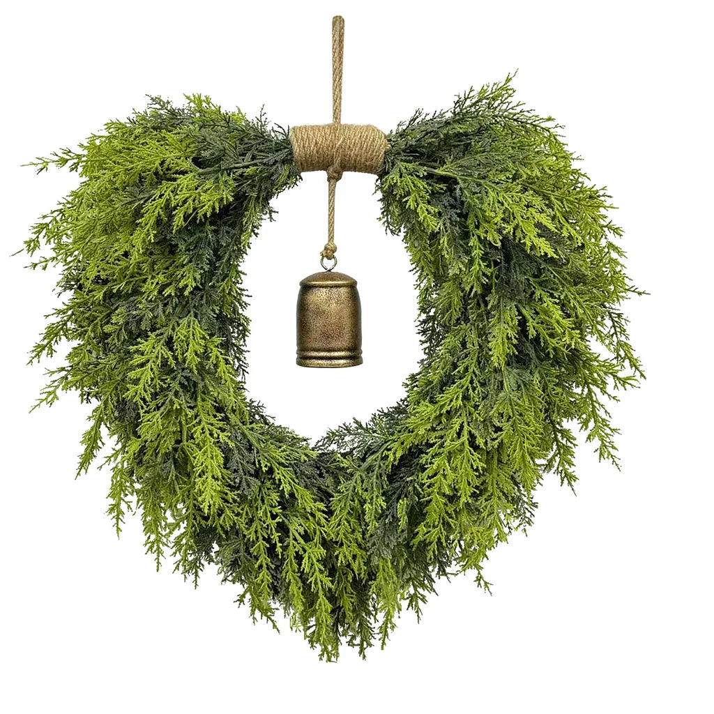 Beautiful Christmas Heart-shaped Bell Wreath Hand-feel Material Pinecone Home Decoration Fireplace Front Door Hanging