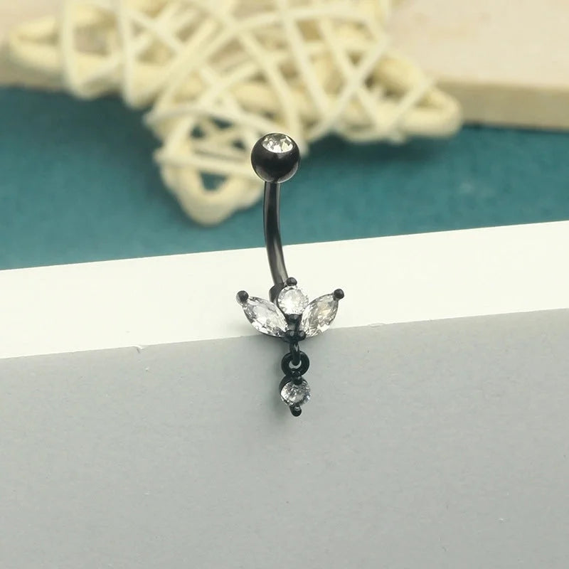 1 Piece Belly Rings Minimalist Classic Style Solid Color 304 Stainless Steel Inlay Zircon Belly Rings