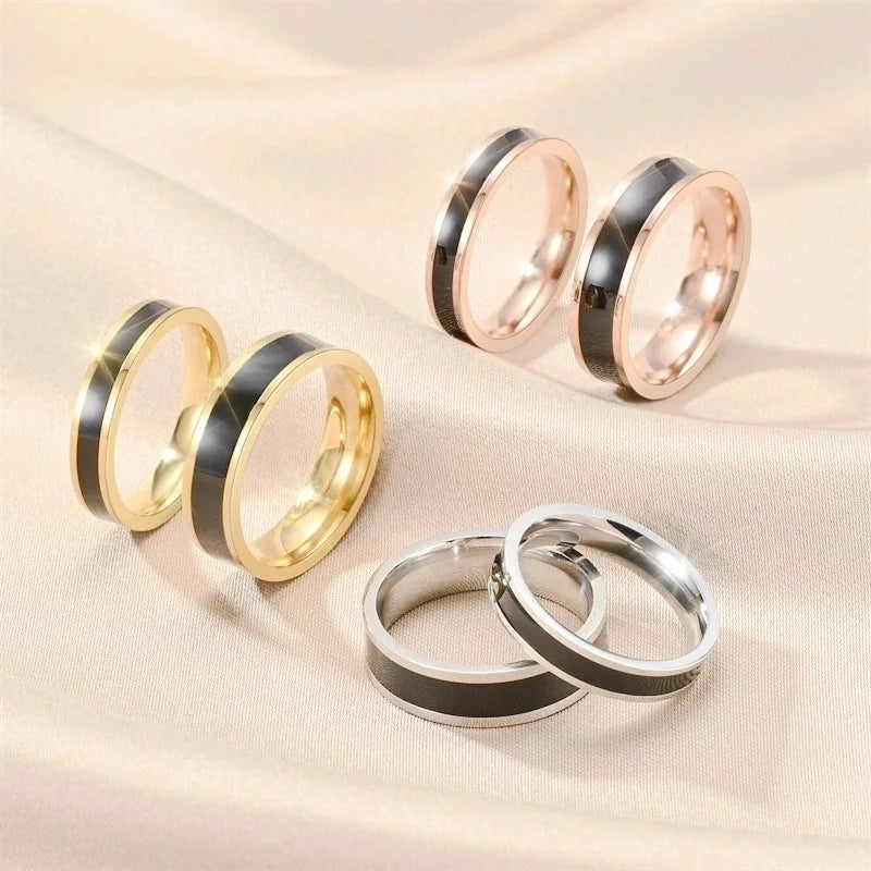 Modern Style Minimalist Circle Titanium Steel 18K Gold Plated Polishing Enamel Plating Rings