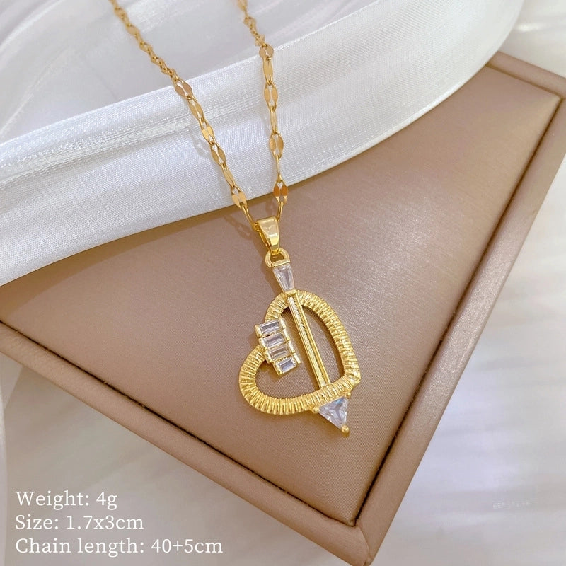 Fashion Geometric Titanium Steel Copper Plating Artificial Diamond Necklace
