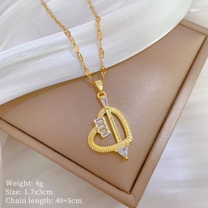 Fashion Geometric Titanium Steel Copper Plating Artificial Diamond Necklace