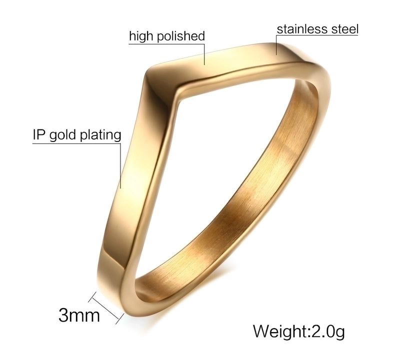Fashion V Shape 304 Stainless Steel Zircon Inlay Stainless Steel Rings
