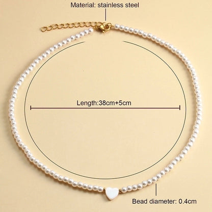 Lady Heart Shape Stainless Steel Imitation Pearl Shell Beaded Plating Necklace