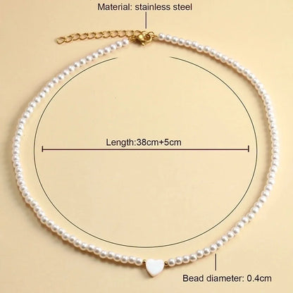 Lady Heart Shape Stainless Steel Imitation Pearl Shell Beaded Plating Necklace