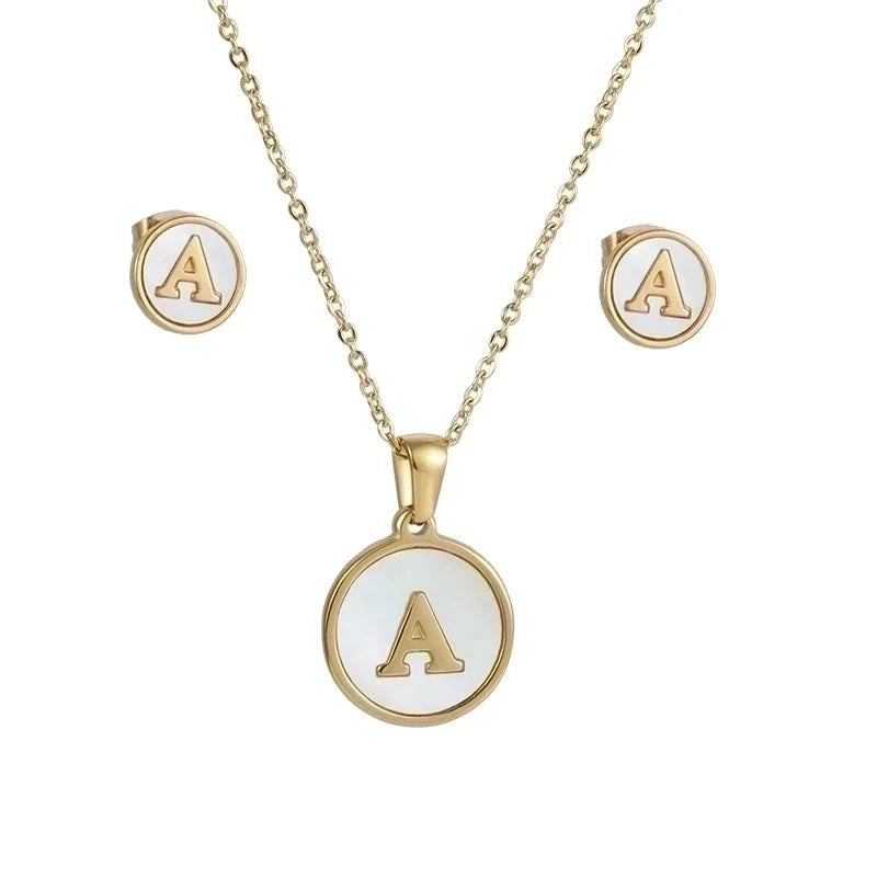Minimalist Round Letter 304 Stainless Steel Shell 18K Gold Plated Gold Plated Stainless Steel Jewelry Sets