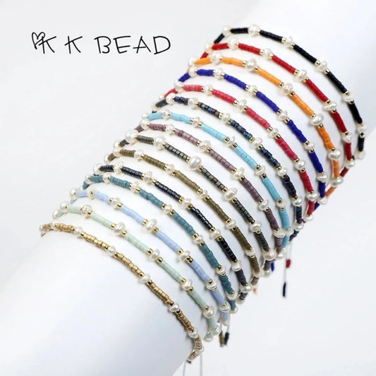 1 Piece Minimalist Color Block Freshwater Pearl Glass Beaded Bracelets