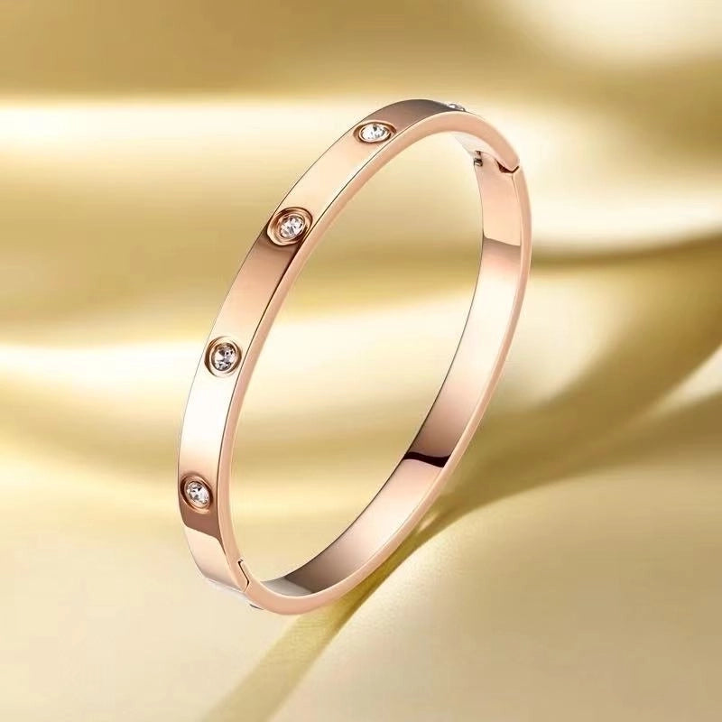 Minimalist Commute Circle Titanium Steel Plating Inlay Zircon Rings Bracelets