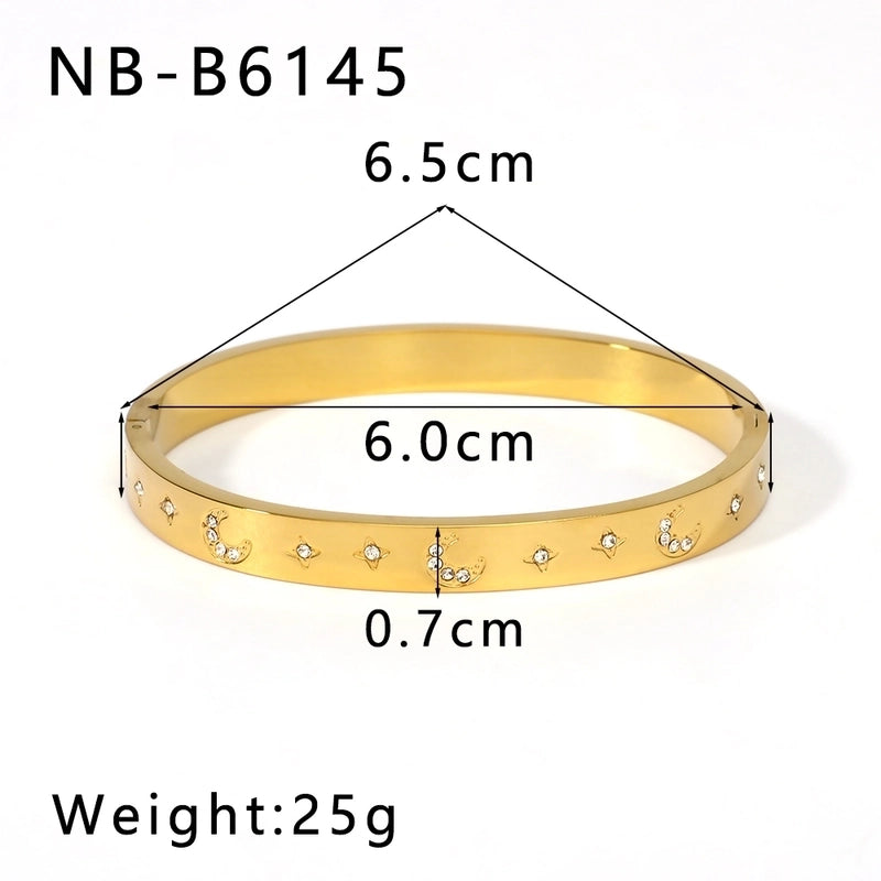 Vintage Style Minimalist Classic Style Geometric 304 Stainless Steel 18K Gold Plated Zircon Bangle In Bulk