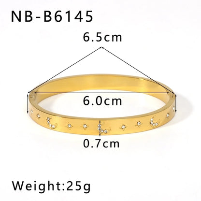 Vintage Style Minimalist Classic Style Geometric 304 Stainless Steel 18K Gold Plated Zircon Bangle In Bulk
