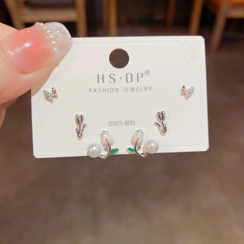 Fashion Geometric Copper Plating Artificial Pearls Zircon Earrings 3 Pairs