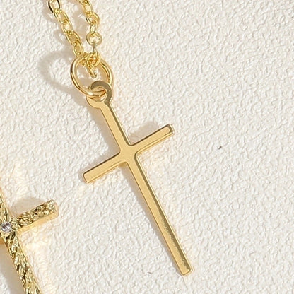 Vintage Style Minimalist Cross Copper 14k Gold Plated Zircon Pendant Necklace In Bulk